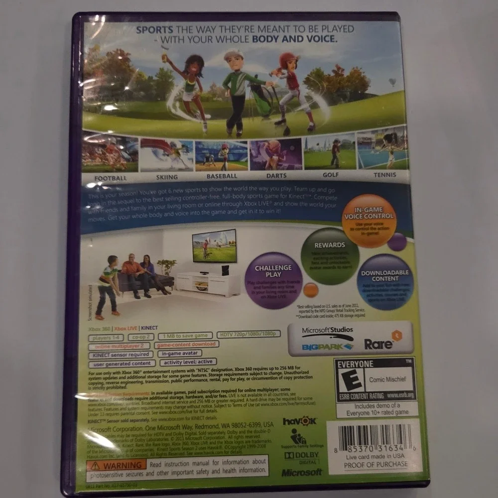 Kinect Sports Season Two Xbox 360 Game Microsoft Studios Rare NTSC E Rating